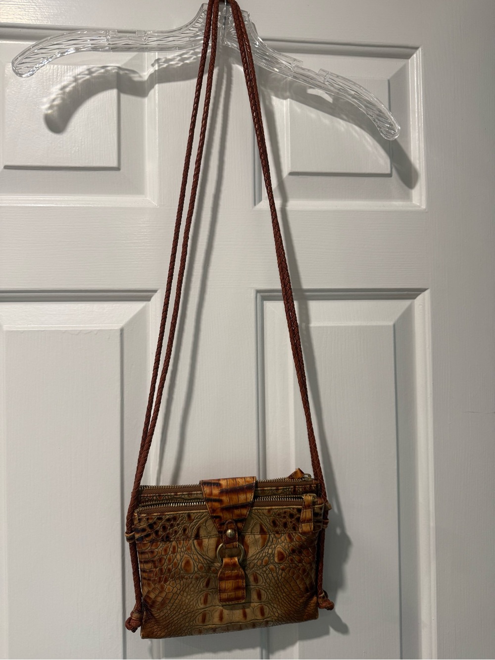 Brahmin Cognac Croc-Embossed Leather Crossbody